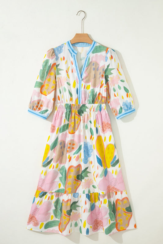 Threaded Pear Angel Striped Trim Midi Dress