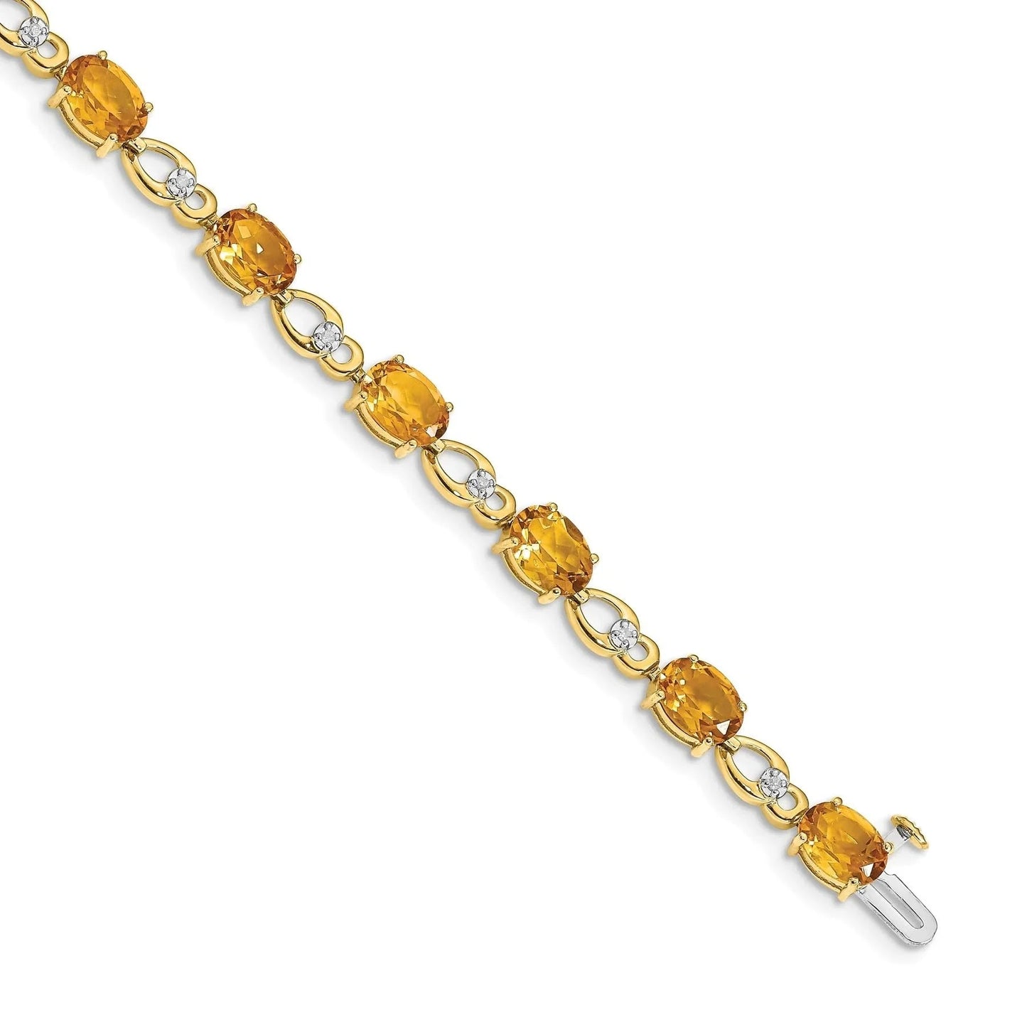 Oval Yellow Citrine & Diamond Prong 14K Yellow Gold Link Bracelet