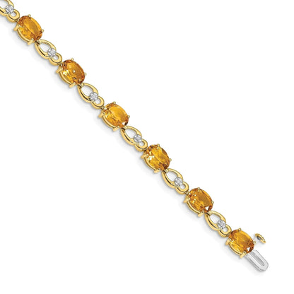 Oval Yellow Citrine & Diamond Prong 14K Yellow Gold Link Bracelet