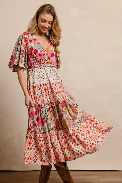BiBi Floral Print Mix and Match Midi Dress