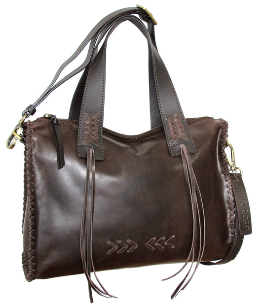 Nino Bossi Candace Convertible Leather Satchel - Chocolate