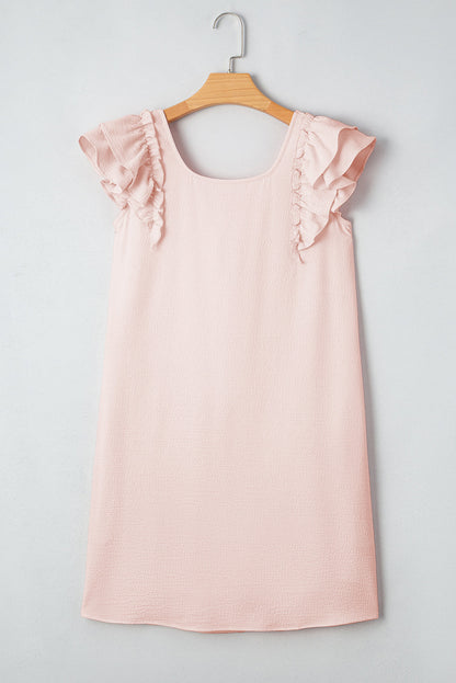 Threaded Pear Abigail Textured Flutter Sleeve Bow Back Mini Dress