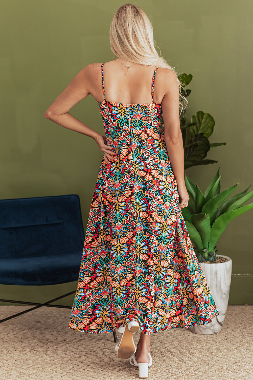 Threaded Pear Danielle Boho Floral High Waist Maxi Dress