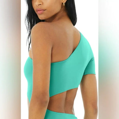 Alo Yoga Body Wave Cutout One Shoulder One Piece Women's Bodysuit — Ocean/Teal