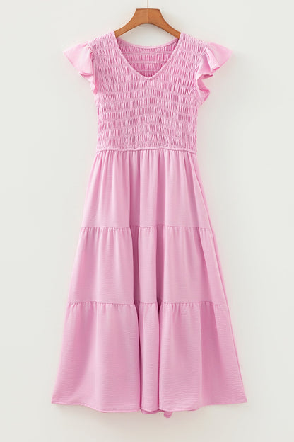 Threaded Pear Treasure Flare Tiered Midi Dress