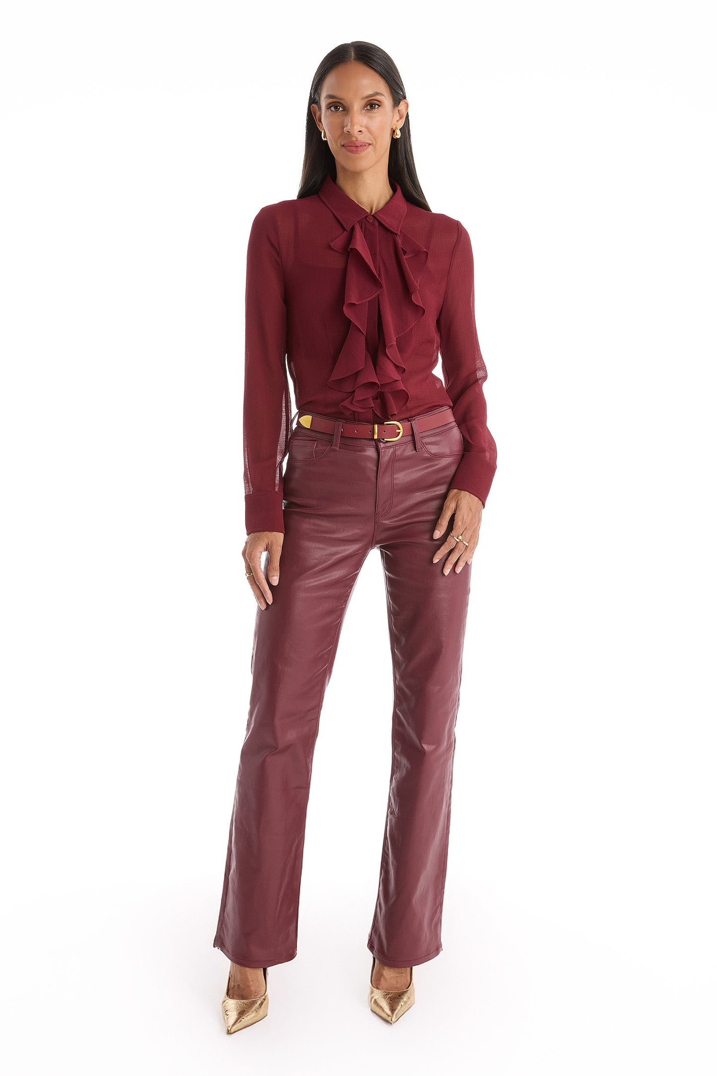 Aria Coated Flare Jean - Merlot