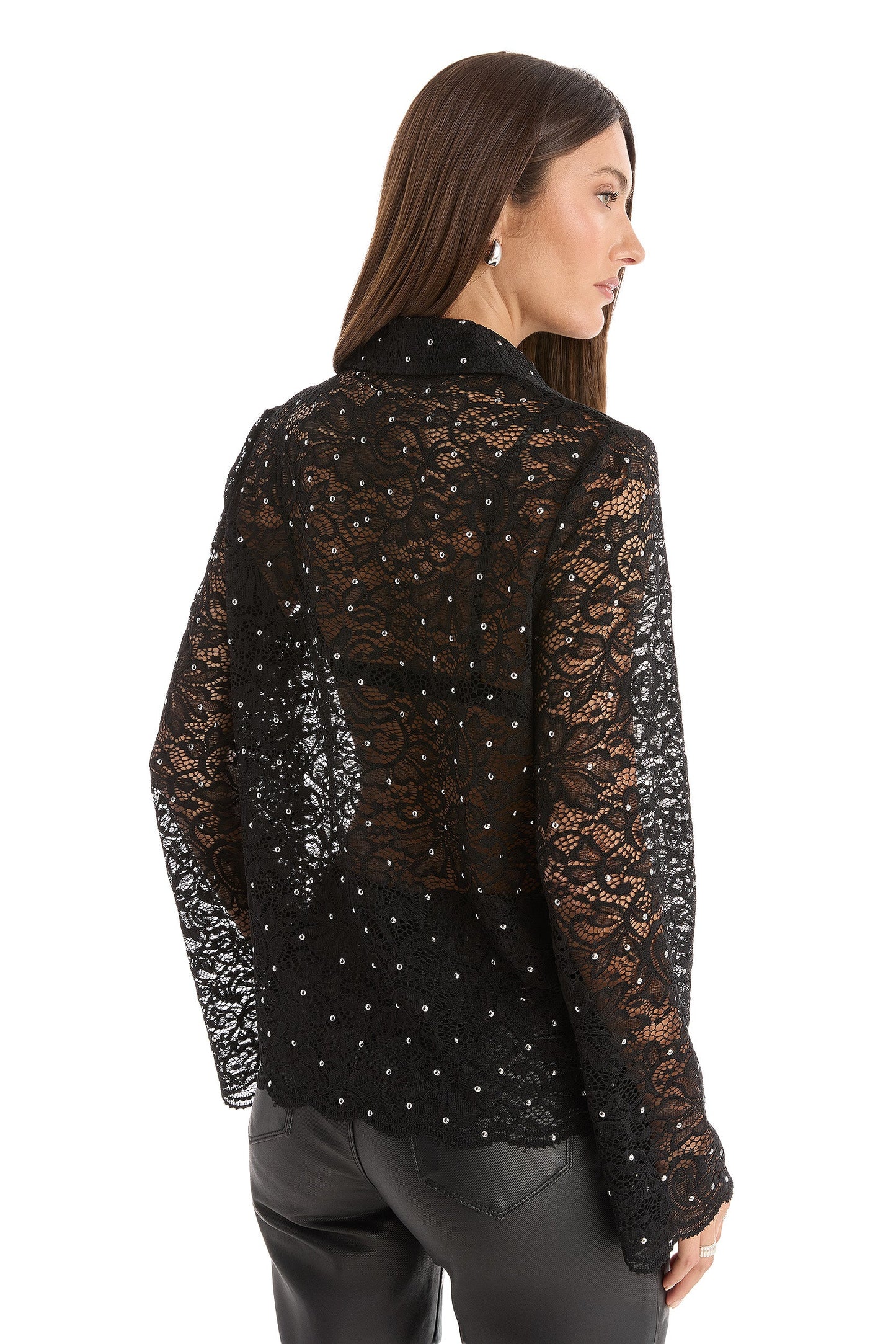 Jena Lace Button Up Shirt - Black