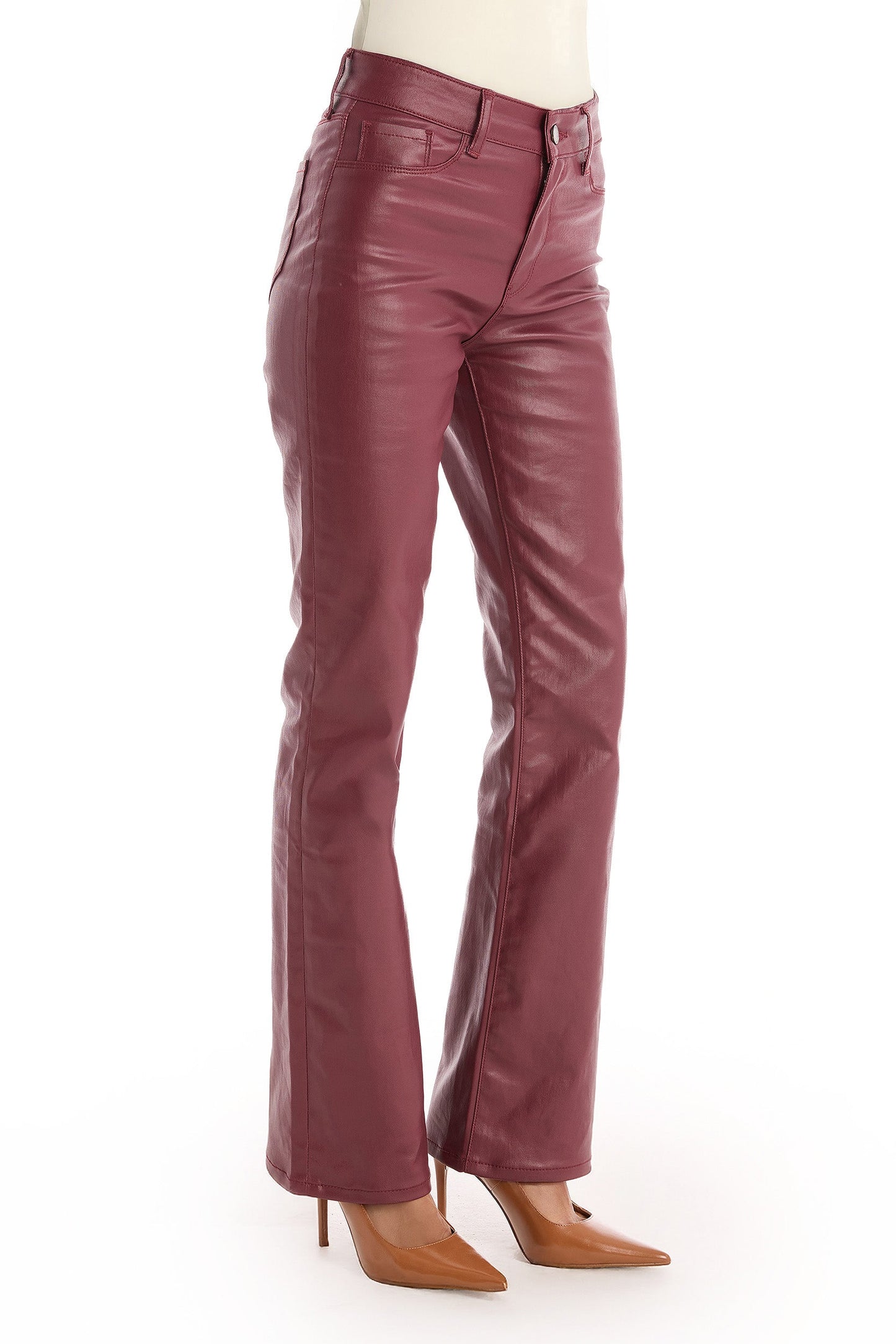 Aria Coated Flare Jean - Merlot
