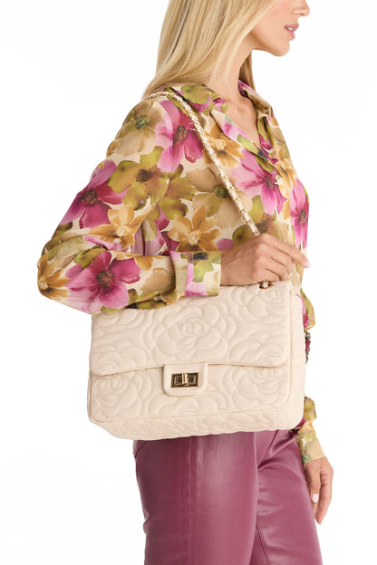 Alessia Rose Embossed Leather Bag - Pearl