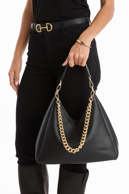 Tribeca Chain Leather Bag - Black