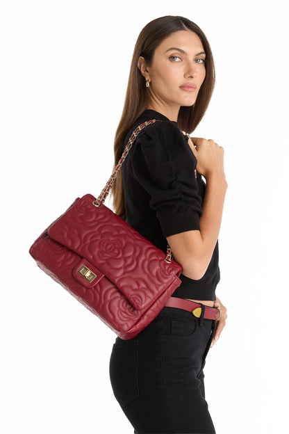 Alessia Rose Embossed Leather Bag - Merlot