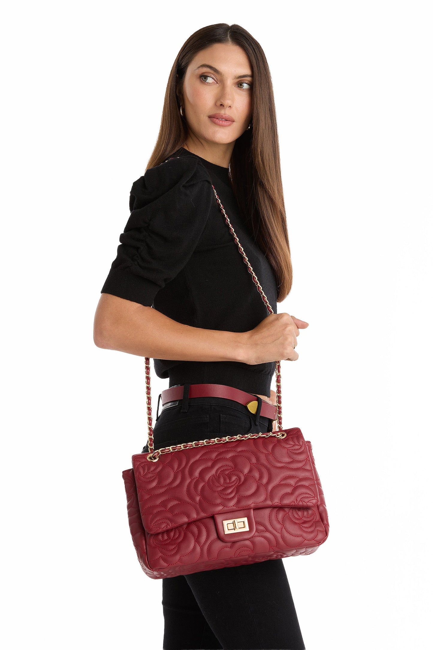 Alessia Rose Embossed Leather Bag - Merlot