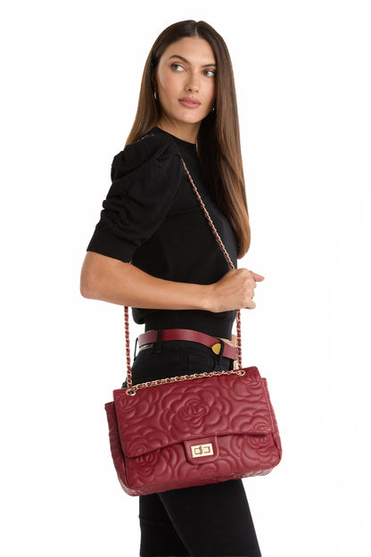 Alessia Rose Embossed Leather Bag - Merlot