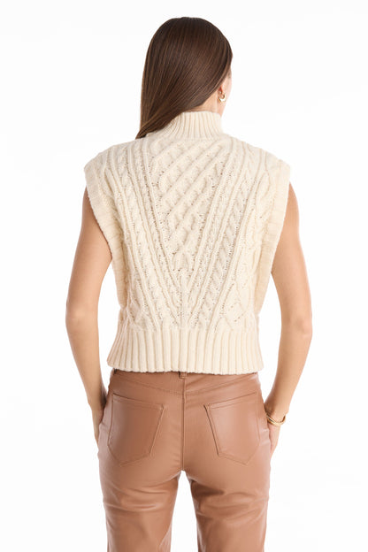 Raina Cable Knit Button Sweater - Pearl