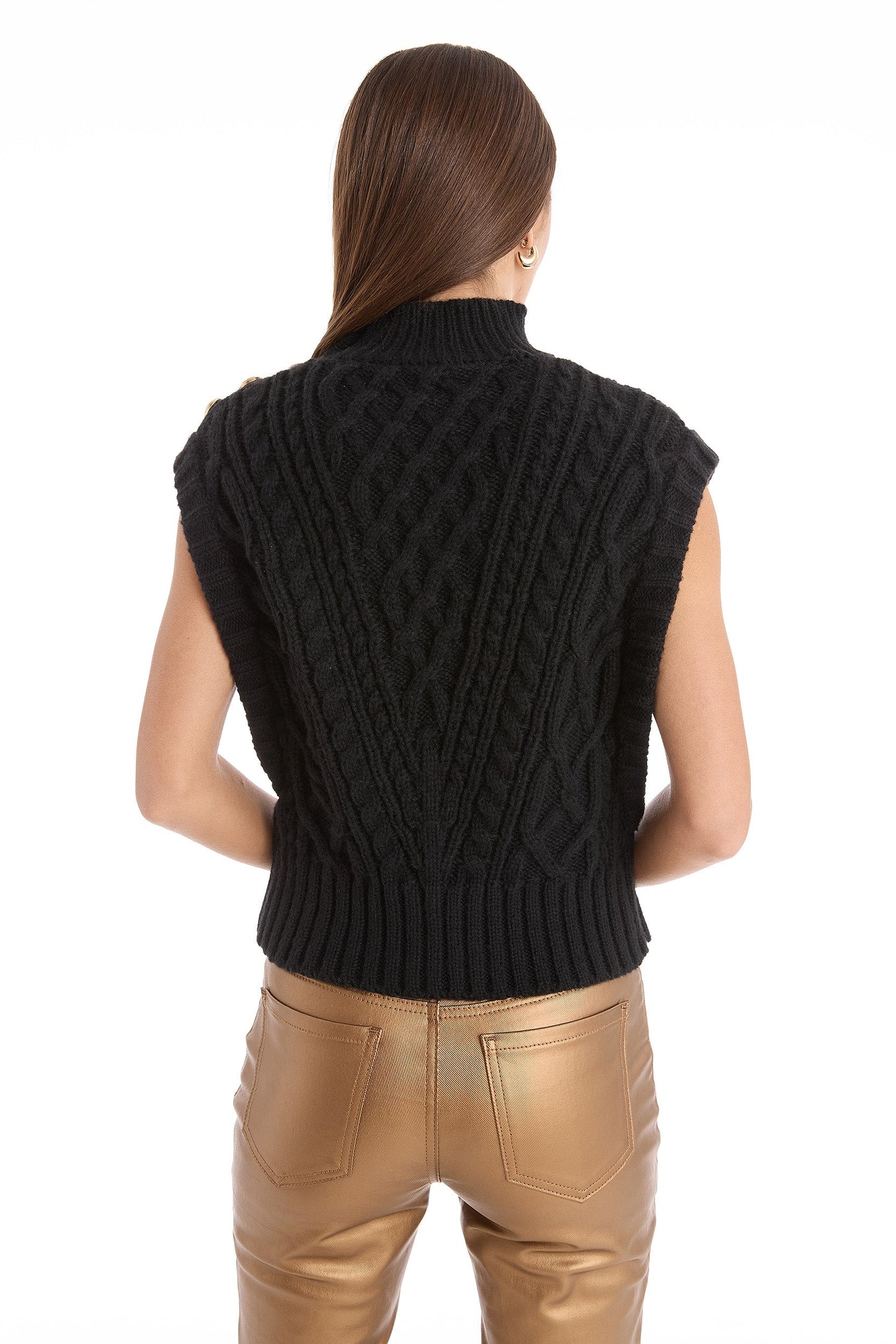 Raina Cable Knit Button Sweater - Black