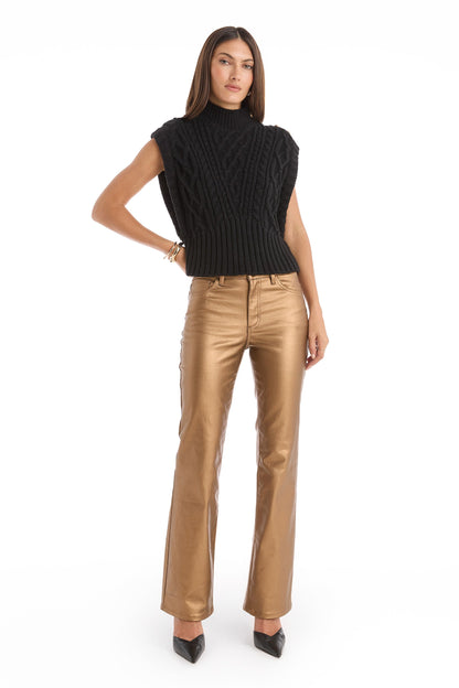 Raina Cable Knit Button Sweater - Black