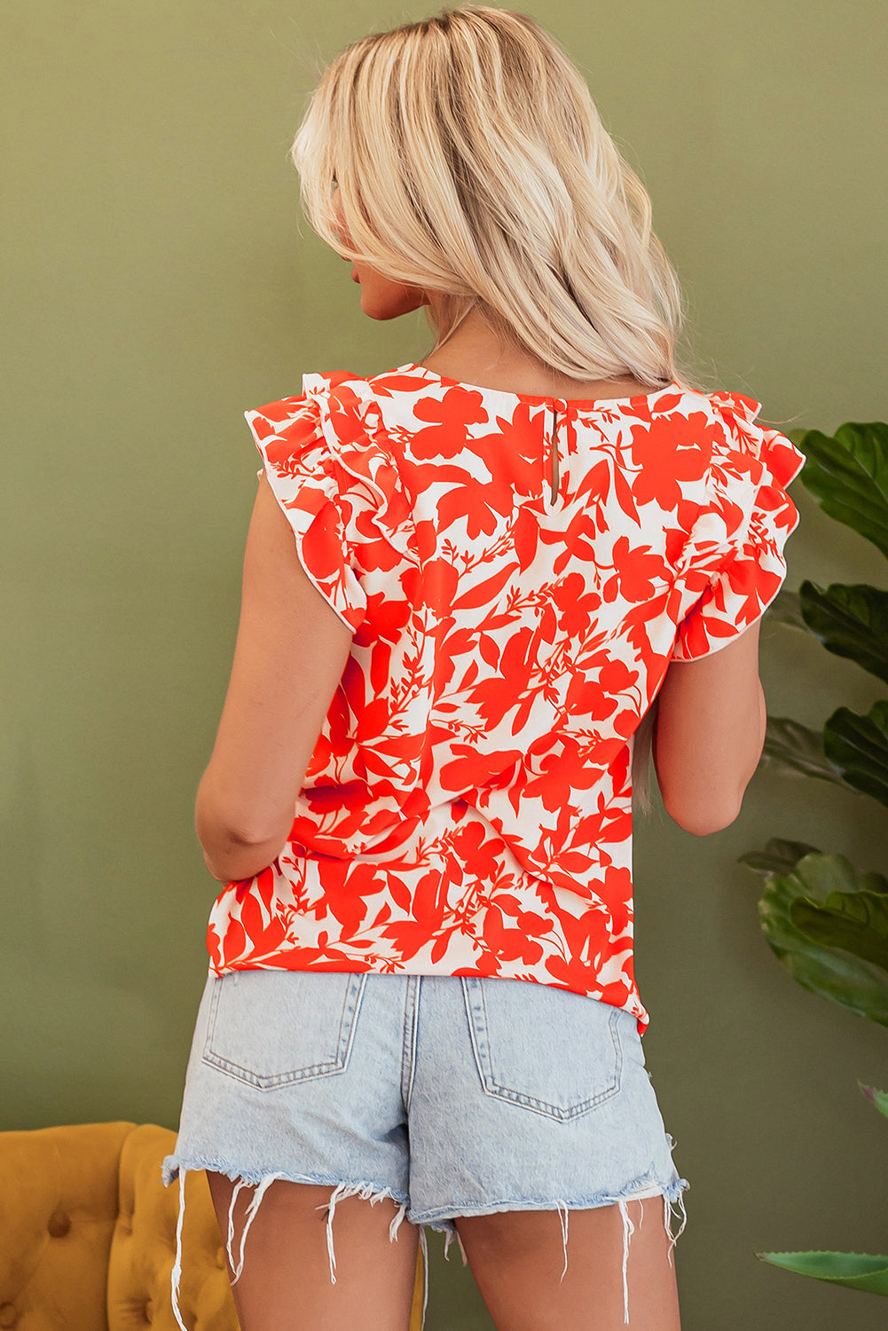 Threaded Pear Keilani Floral Ruffle Sleeve Top