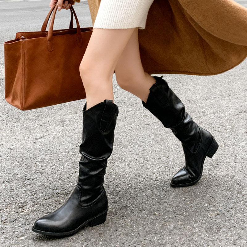 Chunky Heel Suede High-Top Riding Boots Women