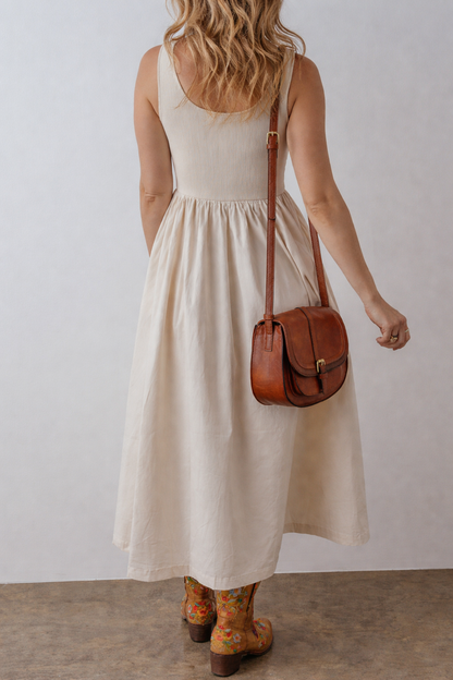Threaded Pear Della Pleated Sleeveless Long Dress