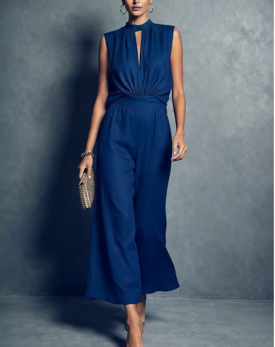 Women's Elegant Sleeveless Tank Top & Pants Set – Asymmetric Retro 2-Piece
