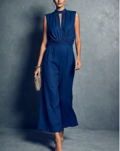 Women's Elegant Sleeveless Tank Top & Pants Set – Asymmetric Retro 2-Piece