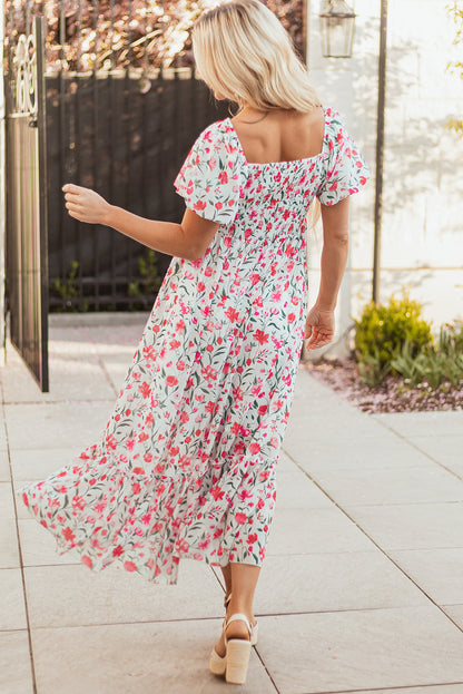 Threaded Pear Molly Floral Square Neck Empire Waist Tiered Maxi Dress