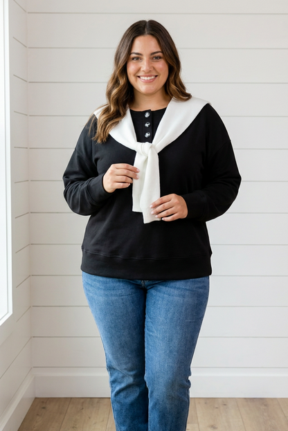 Threaded Pear Ashlei Solid Placket PLUS Sweatshirt