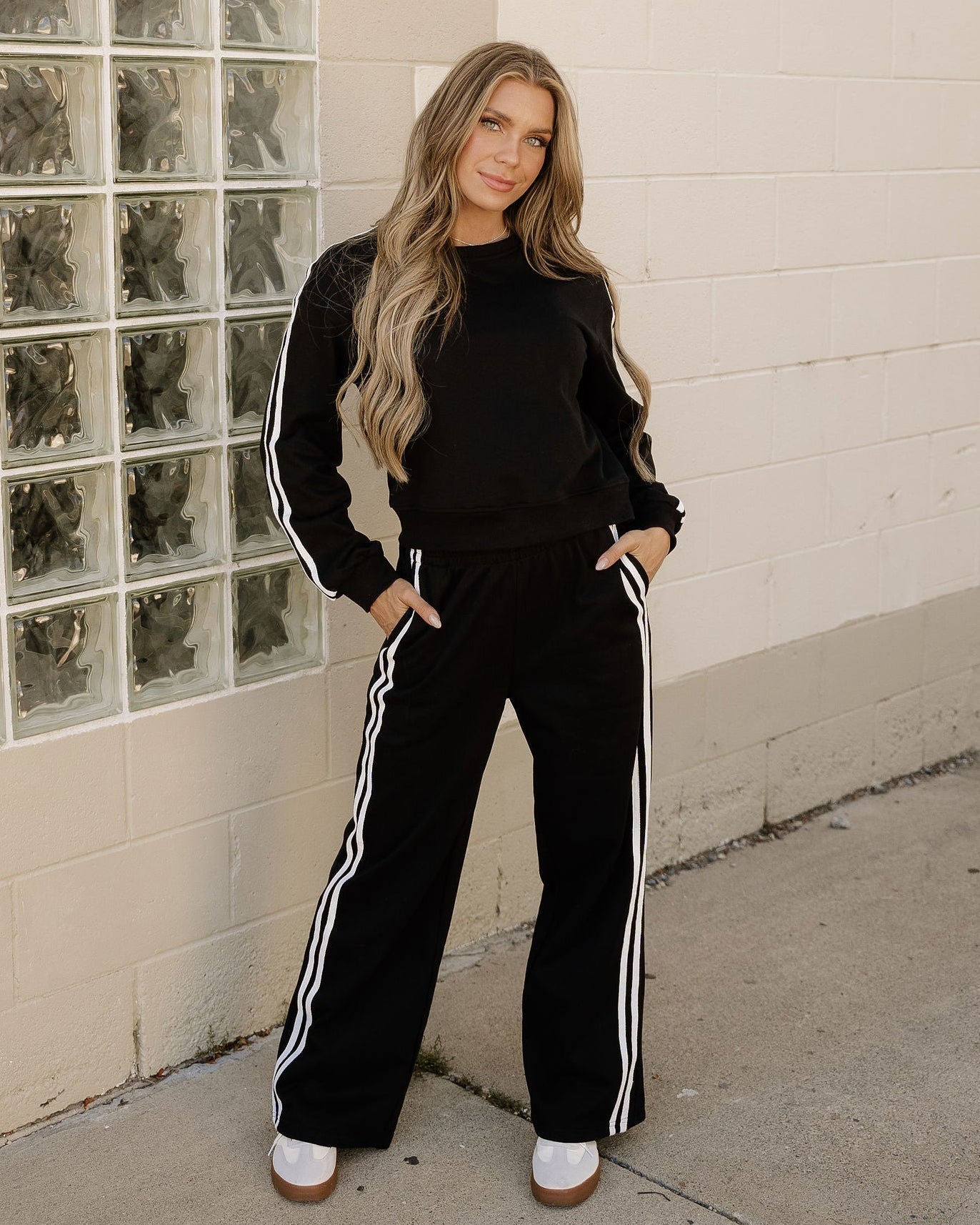 Pullover Wide Leg Pants 2pcs Outfit - Black