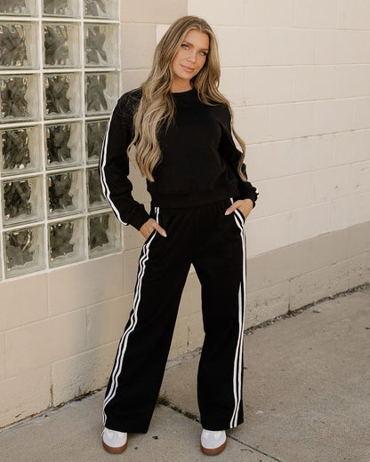 Pullover Wide Leg Pants 2pcs Outfit - Black