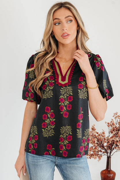 Threaded Pear Zoe Contrast Slit Neckline Blouse