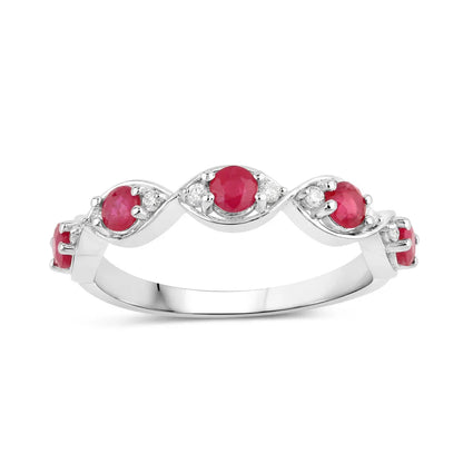 0.65 Ct Round Pink Ruby & Lab Grown Diamond Prong Silver Five Stone Infinity Band Ring