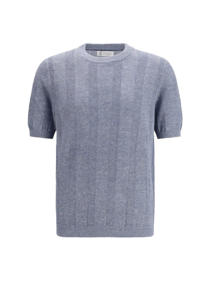 Short-Sleeve Knitted Top Linen-Blend