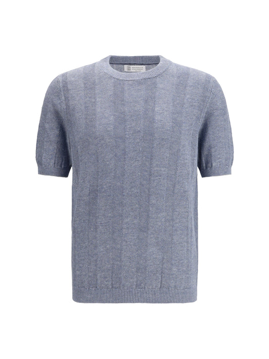 Short-Sleeve Knitted Top Linen-Blend