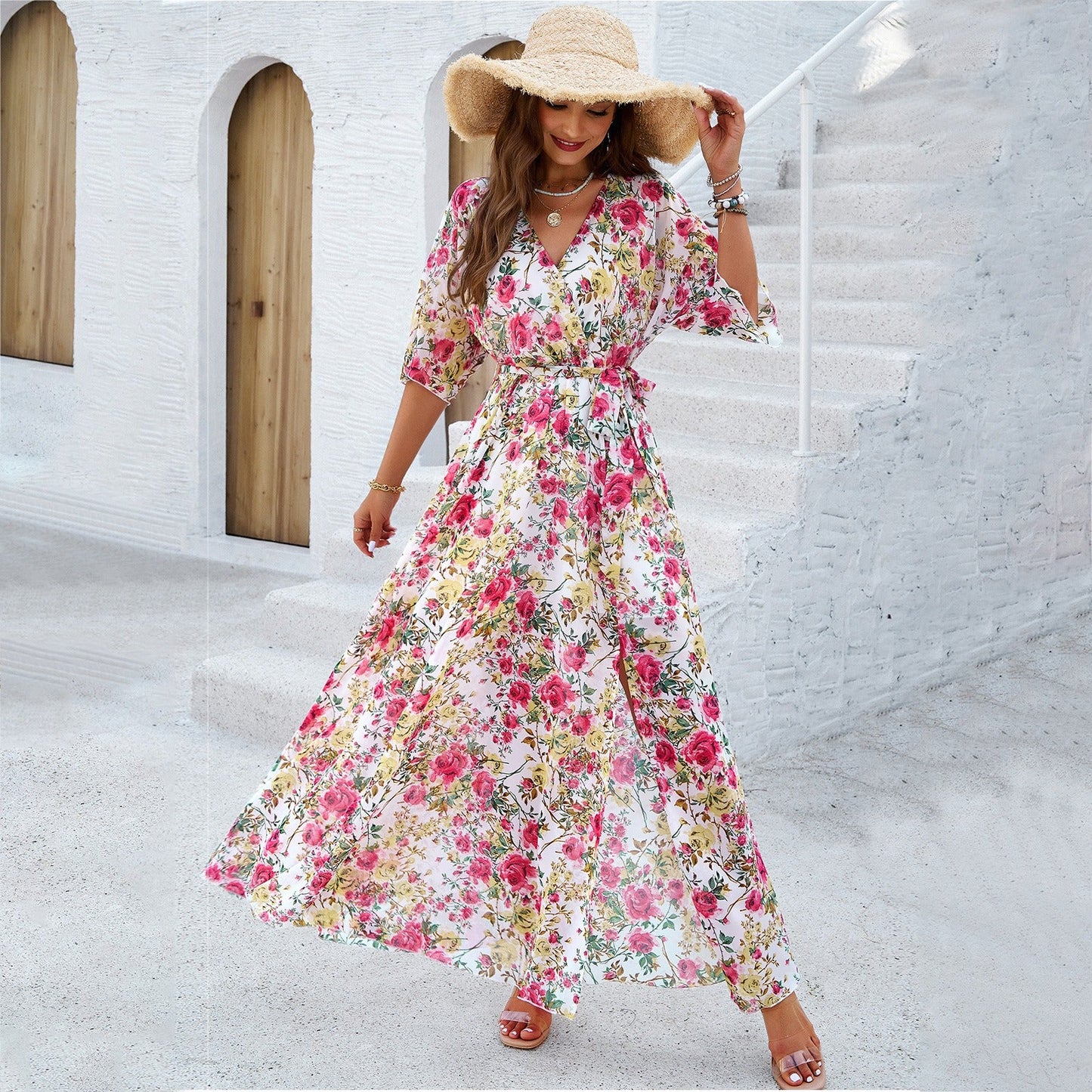 Women’s Spring/Summer Elegance Printed Waist Dress