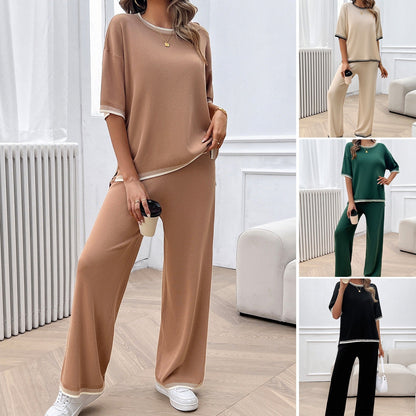 European and American Women’s Spring and Summer Casual Temperament Sweater and Pants Set