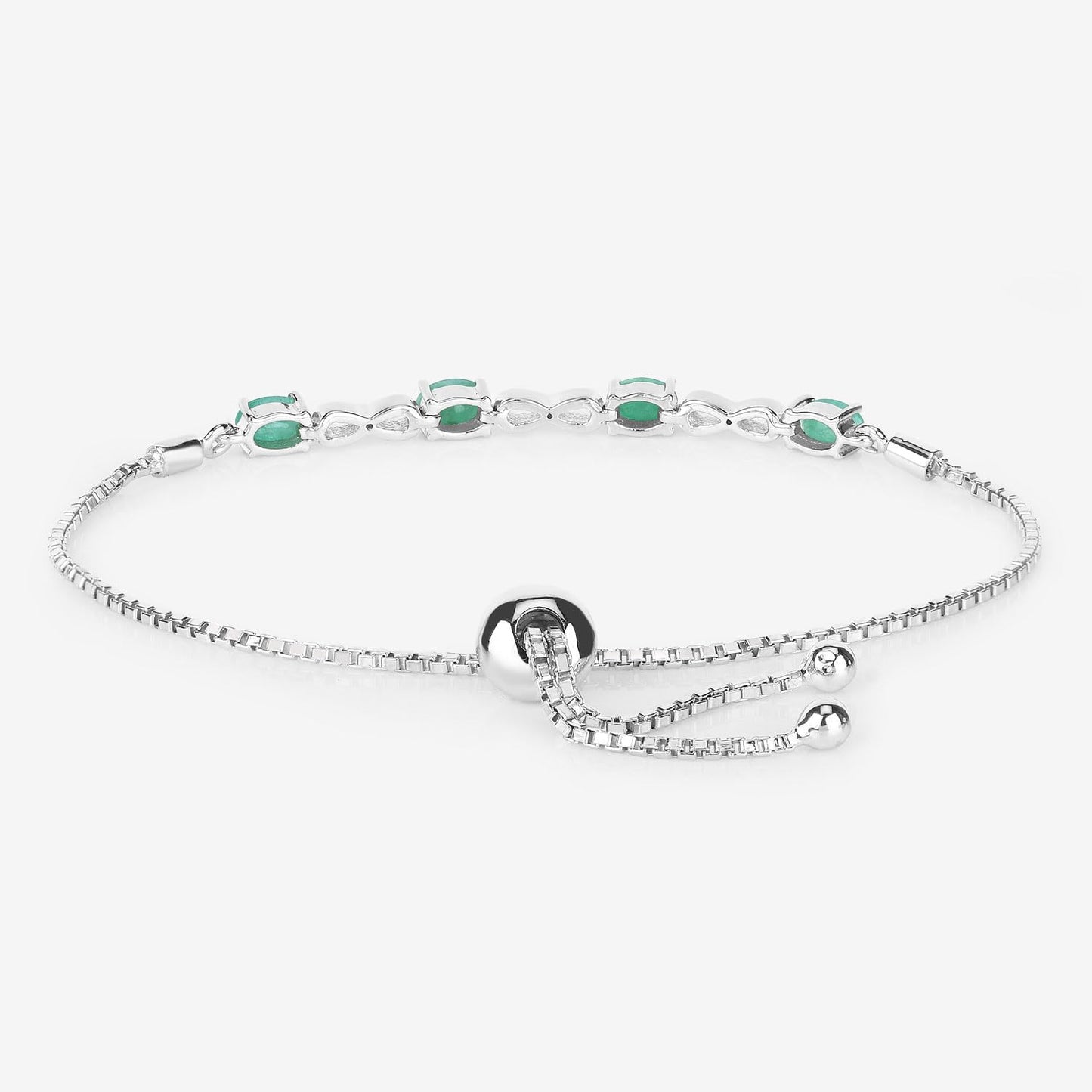 Oval Green Emerald Prong Silver Infinity Bolo Adjustable Bracelet