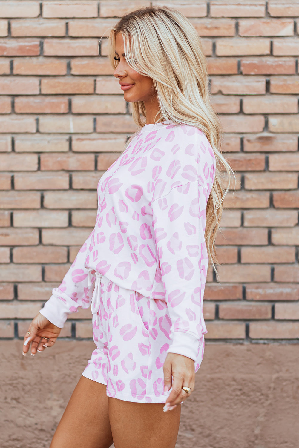 Threaded Pear Malani Leopard Pullover and Shorts Set