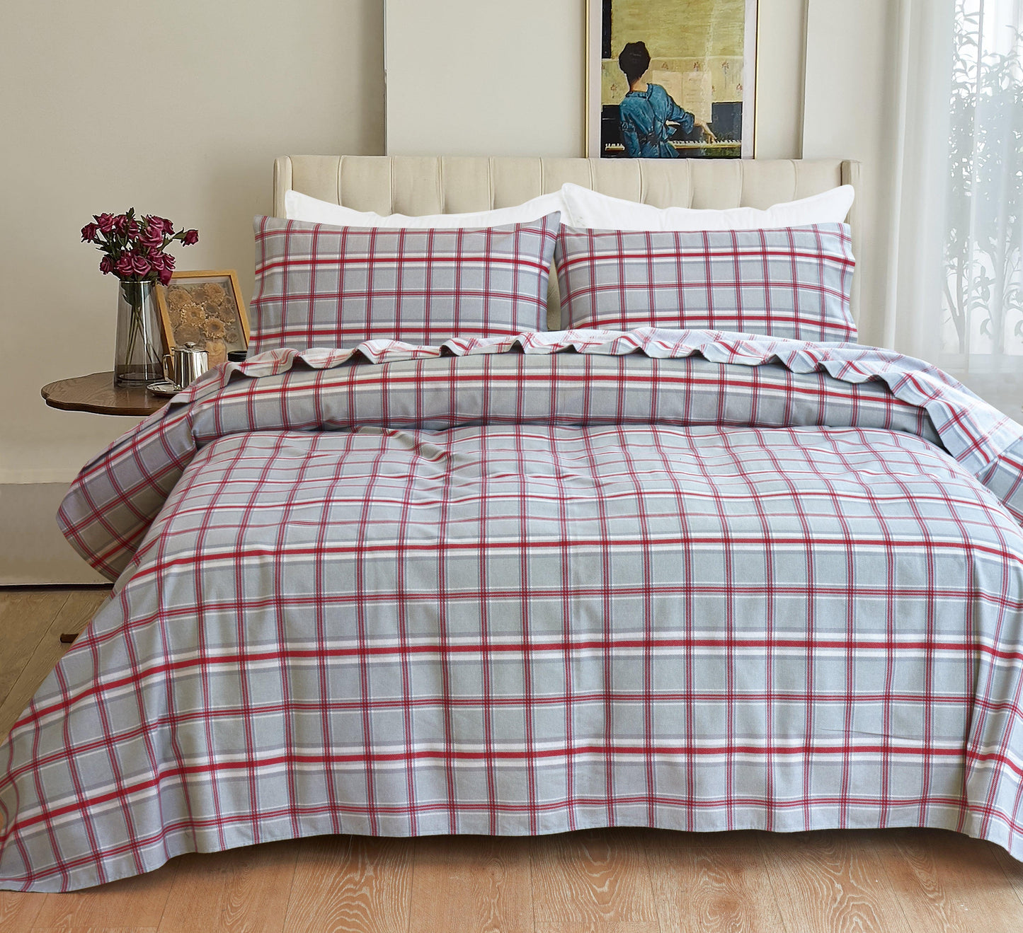 Elegant Comfort Flannel Plaid - 100% Turkish Cotton Flannel, 4-Piece Flannel Sheet Set