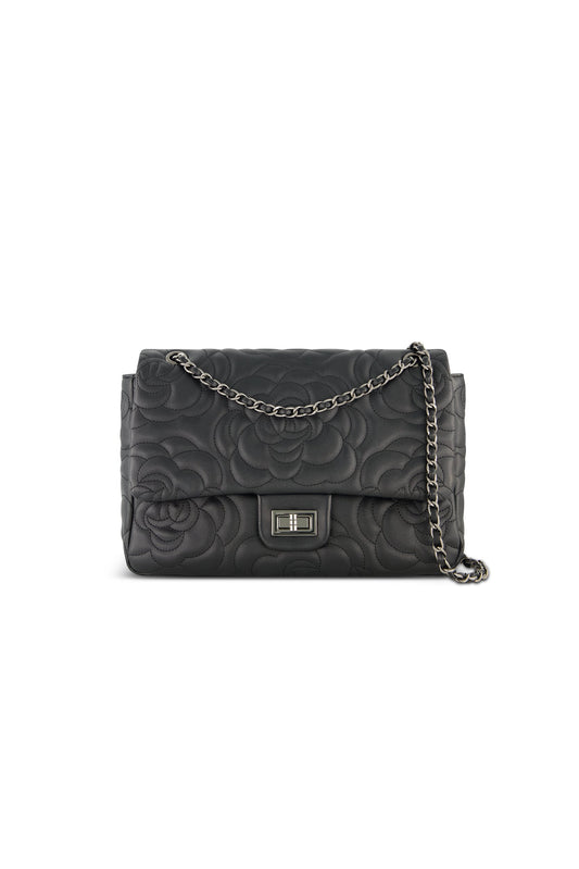 Alessia Rose Embossed Leather Bag - Black