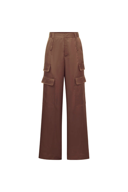 Milan Satin Cargo Pant - Espresso