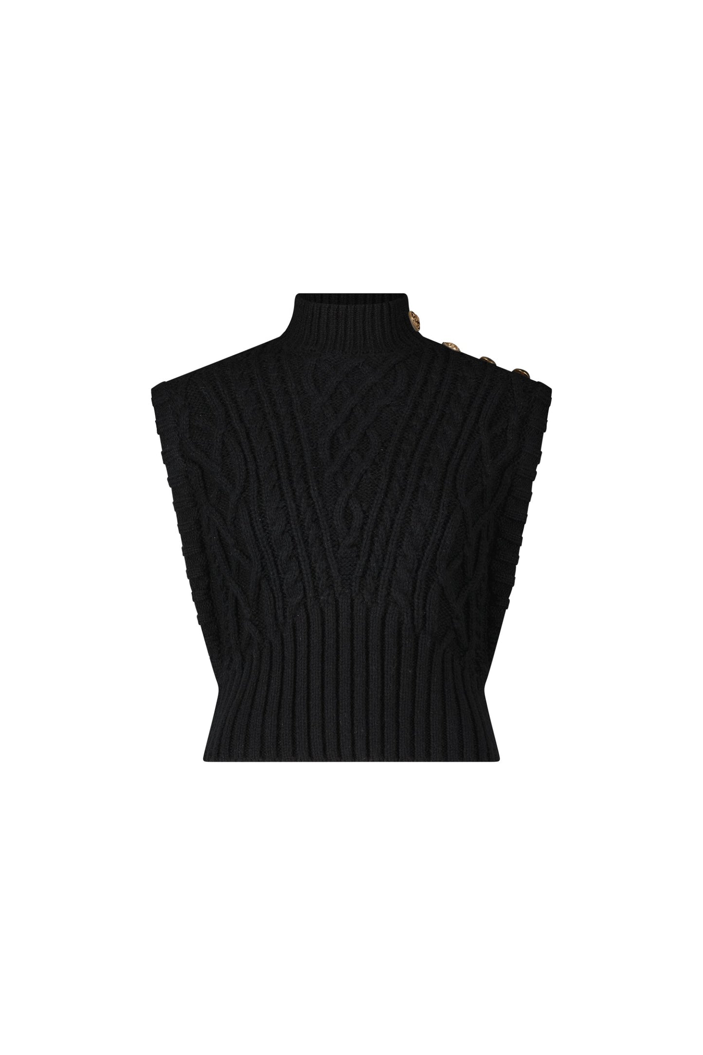 Raina Cable Knit Button Sweater - Black