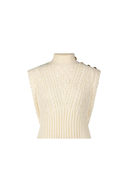 Raina Cable Knit Button Sweater - Pearl