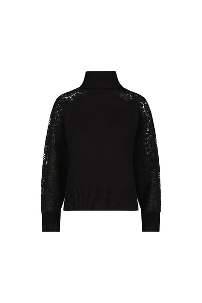 Camille Lace Turtleneck Sweater - Black