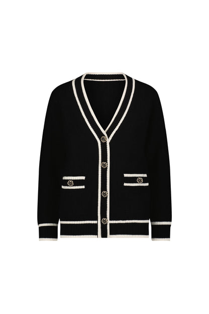 Devin Rose Contrast Cardigan - Black