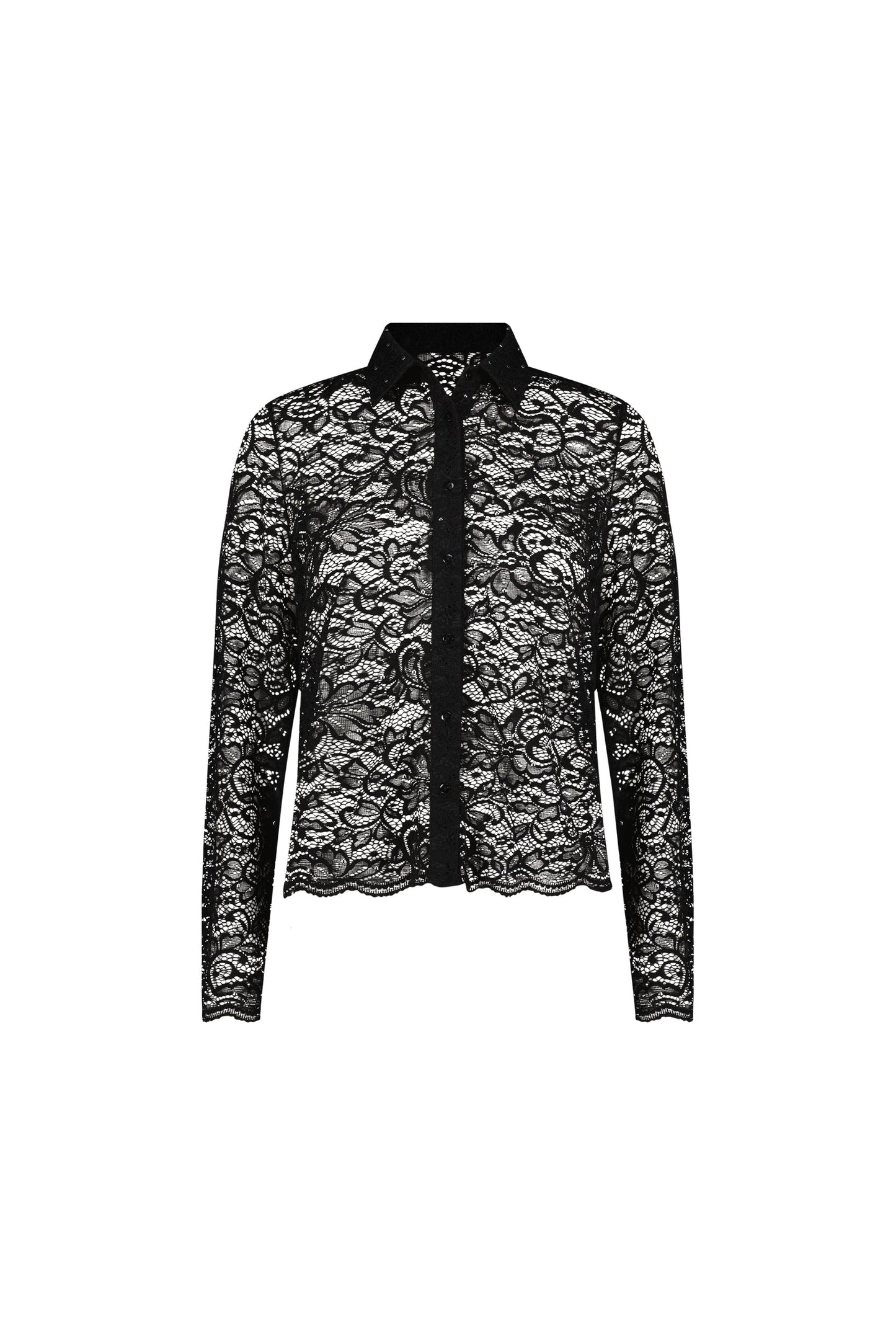 Jena Lace Button Up Shirt - Black
