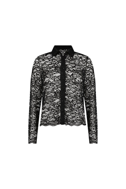 Jena Lace Button Up Shirt - Black