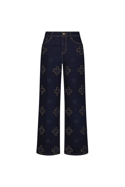 Kaia Studded High Rise Jean - Indigo