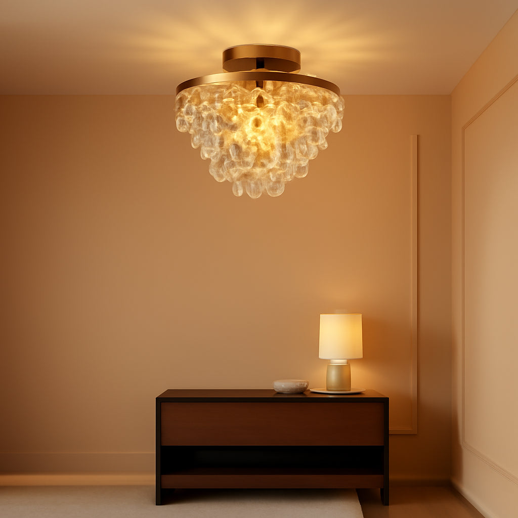 Modern E26 Small Crystal Chandelier Semi Flush Mount Ceiling Light Fixture Gold Ceiling Lamp for Hallway Bedroom Bathroom Closet Bedroom Foyer