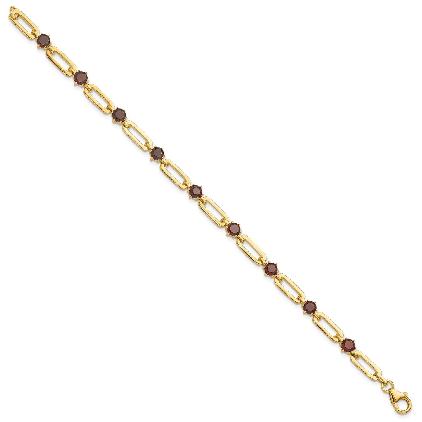 Sterling Silver and Genuine Red Garnet Paper Clip Bracelet