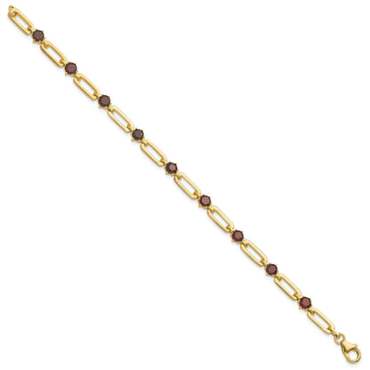 Sterling Silver and Genuine Red Garnet Paper Clip Bracelet